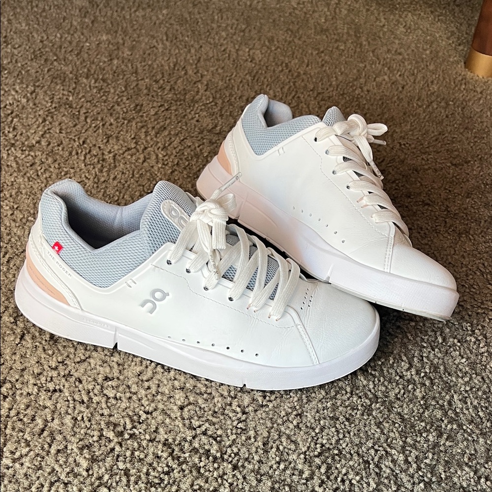 On Running White and Light Gray Sneakers - Picture 1 of 7
